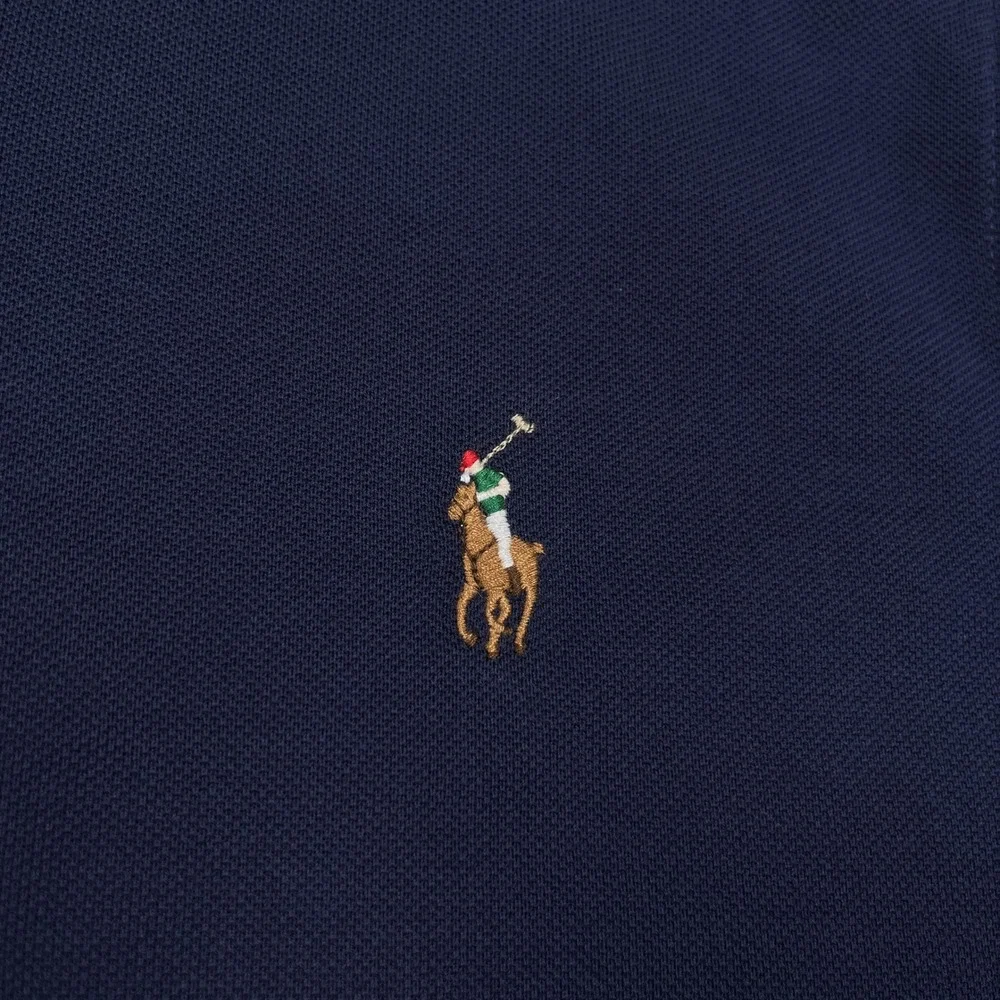 Ralph Lauren Knit Oxford Shirt Mens Large Navy Blue Stretch Flesh Pony Cotton - Picture 7 of 12